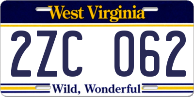 WV license plate 2ZC062