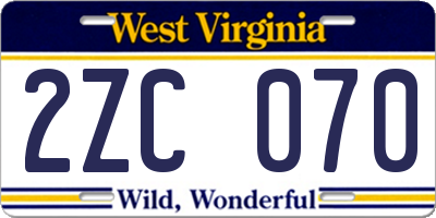 WV license plate 2ZC070