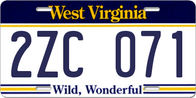 WV license plate 2ZC071