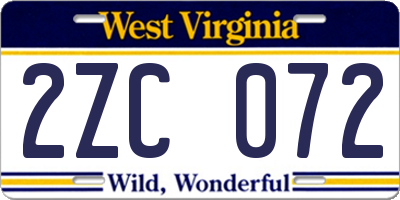 WV license plate 2ZC072