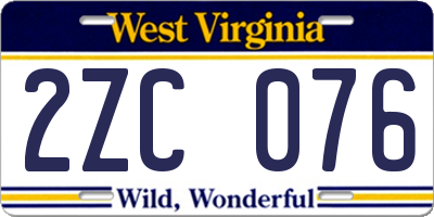 WV license plate 2ZC076