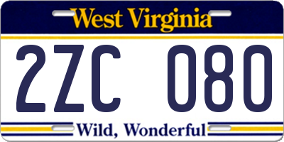 WV license plate 2ZC080