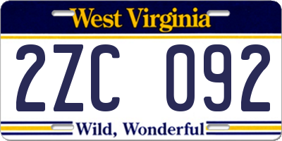 WV license plate 2ZC092