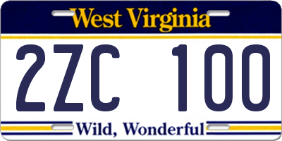 WV license plate 2ZC100