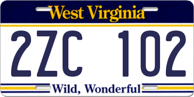 WV license plate 2ZC102