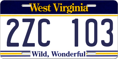 WV license plate 2ZC103