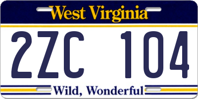 WV license plate 2ZC104