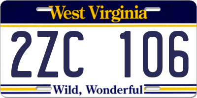 WV license plate 2ZC106