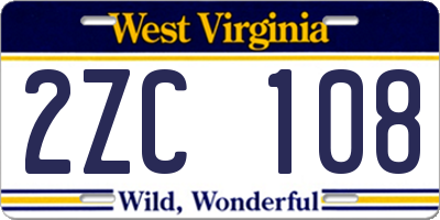 WV license plate 2ZC108