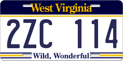WV license plate 2ZC114
