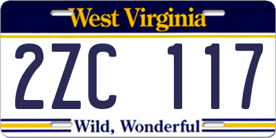 WV license plate 2ZC117