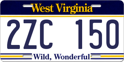 WV license plate 2ZC150