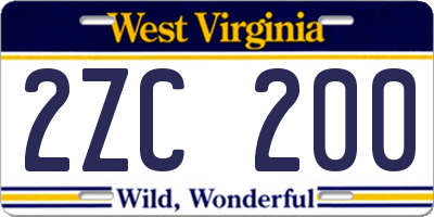 WV license plate 2ZC200