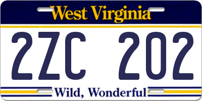WV license plate 2ZC202