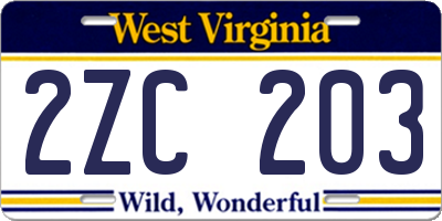 WV license plate 2ZC203