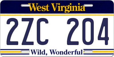 WV license plate 2ZC204