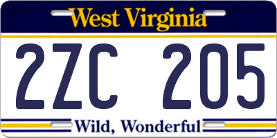 WV license plate 2ZC205