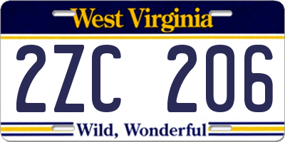 WV license plate 2ZC206