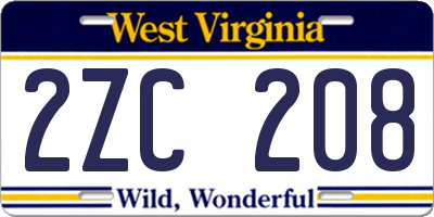 WV license plate 2ZC208