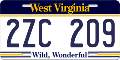 WV license plate 2ZC209