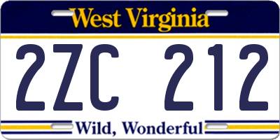 WV license plate 2ZC212