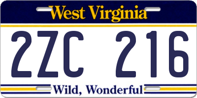 WV license plate 2ZC216