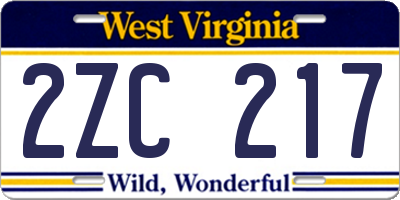 WV license plate 2ZC217