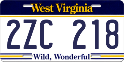 WV license plate 2ZC218