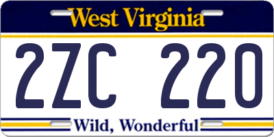 WV license plate 2ZC220