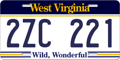 WV license plate 2ZC221