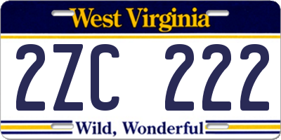 WV license plate 2ZC222