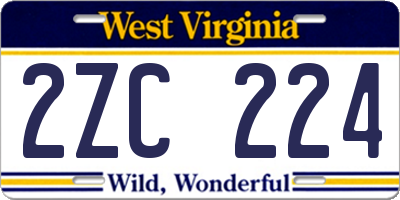 WV license plate 2ZC224