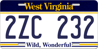 WV license plate 2ZC232