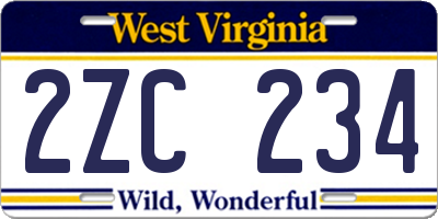 WV license plate 2ZC234
