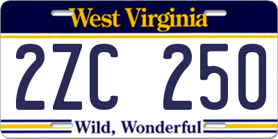 WV license plate 2ZC250
