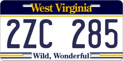 WV license plate 2ZC285