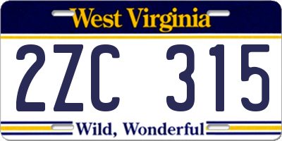 WV license plate 2ZC315