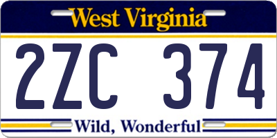 WV license plate 2ZC374