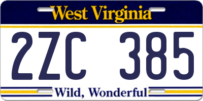 WV license plate 2ZC385
