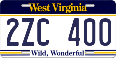 WV license plate 2ZC400