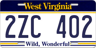 WV license plate 2ZC402