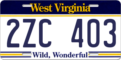 WV license plate 2ZC403