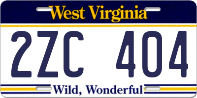 WV license plate 2ZC404
