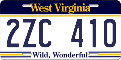 WV license plate 2ZC410