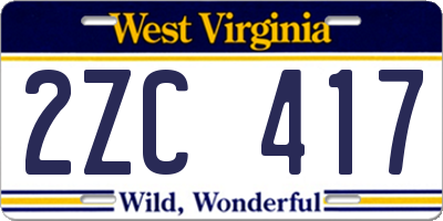 WV license plate 2ZC417