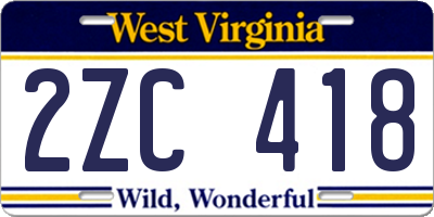 WV license plate 2ZC418