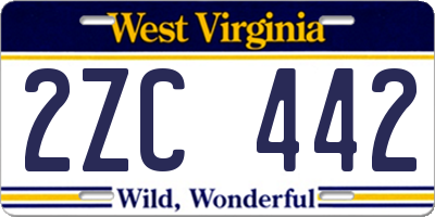 WV license plate 2ZC442