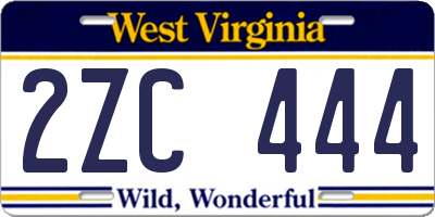 WV license plate 2ZC444