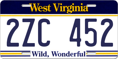 WV license plate 2ZC452