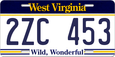 WV license plate 2ZC453